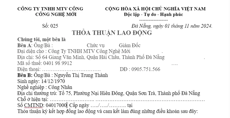 Thỏa thuận lao động với nhân viên vệ sinh tạp vụ